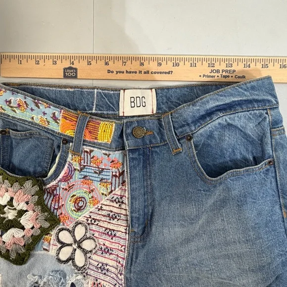 BDG Urban Outfitters Patchwork Embellished High Waist Flare Denim Jeans Sz 29 - Picture 7 of 7